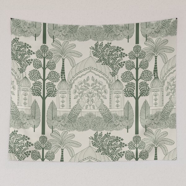 Item preview, Forest Green Peacock Toile Botanical Palace Arch Pattern designed and sold by DColourMuse.