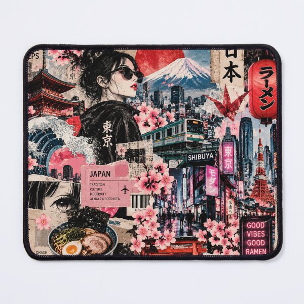 Item preview, Japan Tokyo Neon Travel Scrapbook Collage Sakura Mount Fuji designed and sold by MetaModel Editions.