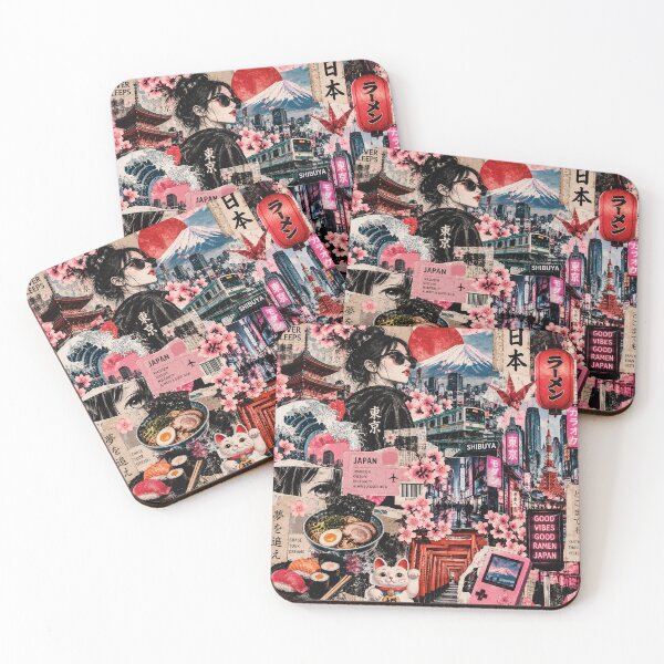 Item preview, Japan Tokyo Neon Travel Scrapbook Collage Sakura Mount Fuji designed and sold by MetaModel Editions.