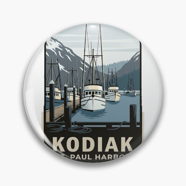 Item preview, Kodiak Alaska St. Paul Harbor Fishing Boats Travel Badge Sticker designed and sold by DetourDgn.