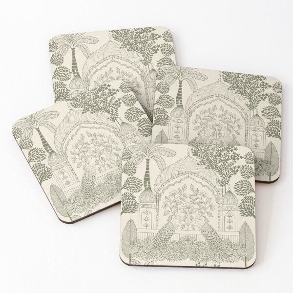 Item preview, Olive Sage Peacock Toile Earthy Palace Arch Pattern designed and sold by DColourMuse.