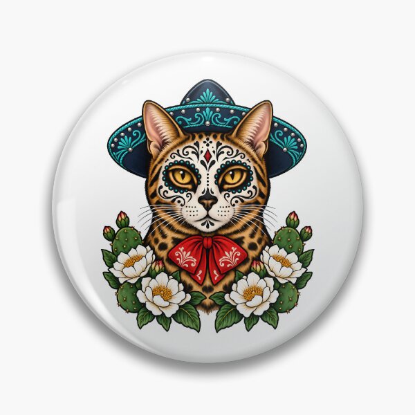 Artikelvorschau, Tag der Toten Catrin Bengal Mariachi Katzenkunst entworfen und verkauft von Old's Cool Cat Studio.