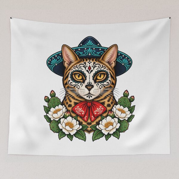 Item preview, Day of the Dead Catrin Bengal Mariachi Cat Art designed and sold by Old's Cool Cat Studio.