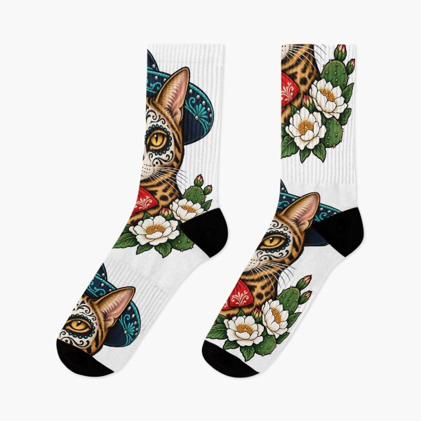 Item preview, Day of the Dead Catrin Bengal Mariachi Cat Art designed and sold by Old's Cool Cat Studio.