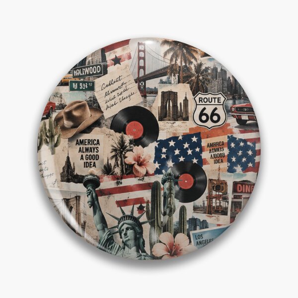 Item preview, Retro USA Travel Scrapbook Collage New York Route 66 Hollywood designed and sold by MetaModel Editions.