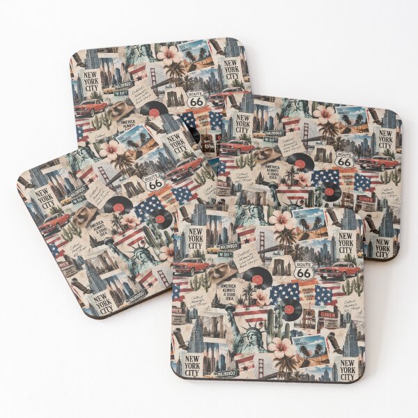 Item preview, Retro USA Travel Scrapbook Collage New York Route 66 Hollywood designed and sold by MetaModel Editions.