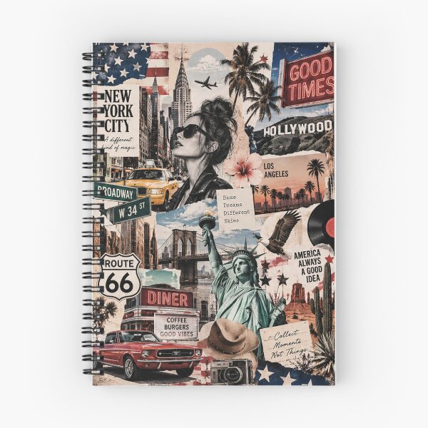 Item preview, Retro USA Travel Scrapbook Collage New York Route 66 Hollywood designed and sold by MetaModel Editions.
