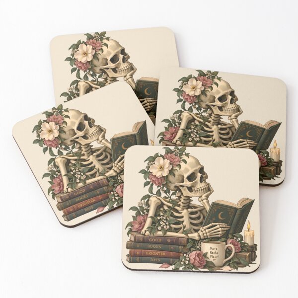 Item preview, Vintage Floral Skeleton Reading Book designed and sold by Imaginationbeyond.