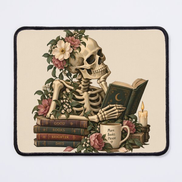 Item preview, Vintage Floral Skeleton Reading Book designed and sold by Imaginationbeyond.