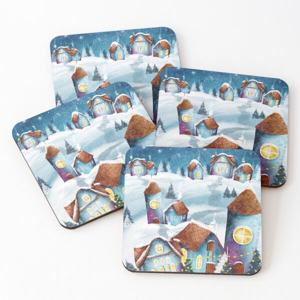 Item preview, Magical Winter Village Christmas Night Illustration designed and sold by DigiBlossom.