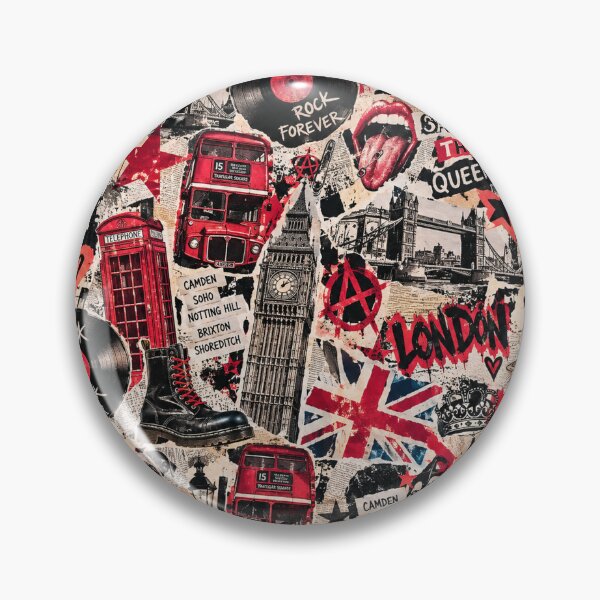 Item preview, London Punk Rock Vintage UK Travel Collage Red Bus Grunge designed and sold by MetaModel Editions.