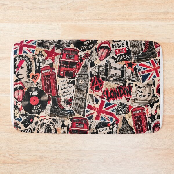 Item preview, London Punk Rock Vintage UK Travel Collage Red Bus Grunge designed and sold by MetaModel Editions.