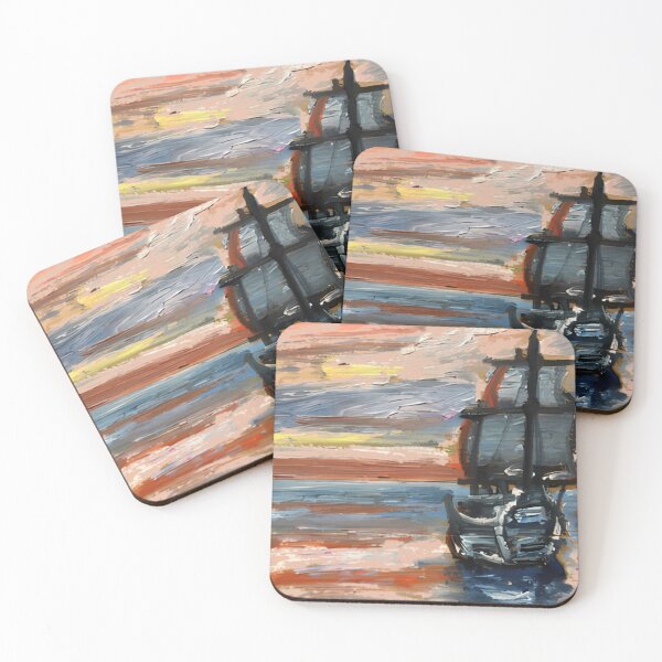 Item preview, Ancient Galleon at Sunset Impressionist Ocean Art designed and sold by BotanicalCanva.