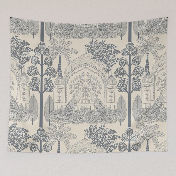 Item preview, Steel Blue Peacock Toile Serene Palace Arch Pattern designed and sold by DColourMuse.