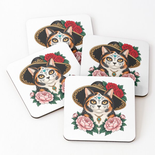 Item preview, Day of the Dead Catrina Calico Cat Art designed and sold by Old's Cool Cat Studio.