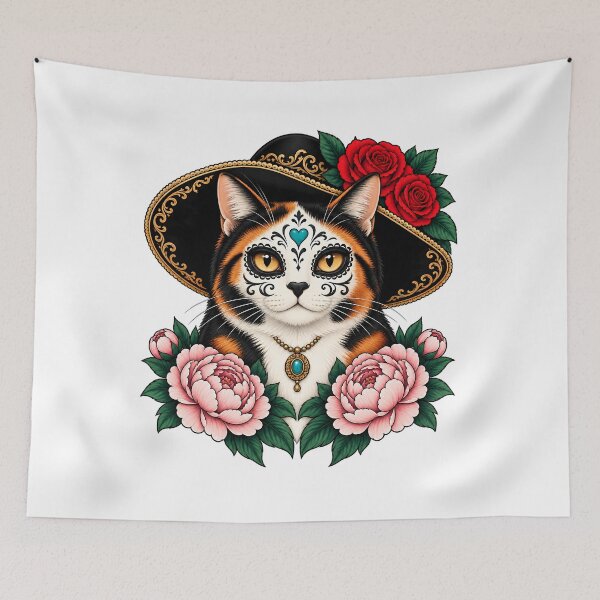 Item preview, Day of the Dead Catrina Calico Cat Art designed and sold by Old's Cool Cat Studio.