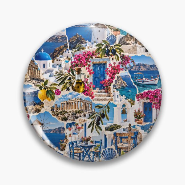 Item preview, Vintage Greece Travel Scrapbook Collage Santorini Athens Blue Aegean designed and sold by MetaModel Editions.