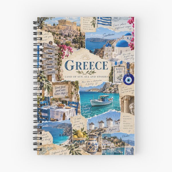 Item preview, Vintage Greece Travel Scrapbook Collage Santorini Athens Blue Aegean designed and sold by MetaModel Editions.