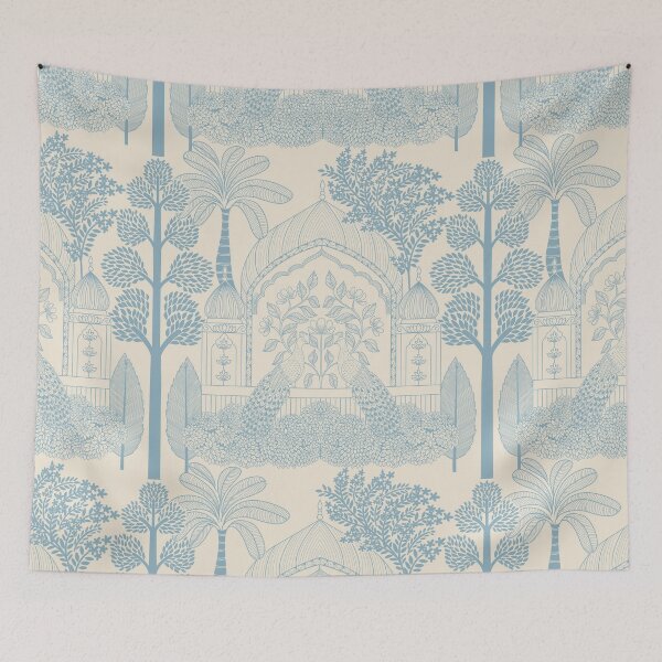 Item preview, Sky Blue Peacock Toile Airy Palace Arch Pattern designed and sold by DColourMuse.