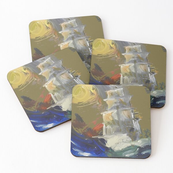 Item preview, Historic Sailing Ship Under Swirling Moonlight Art designed and sold by OilyPainting.