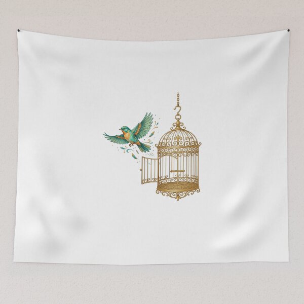 Item preview, Freedom Takes Flight - Ornate Golden Birdcage and Flying Bird designed and sold by Sanan Israyilli.