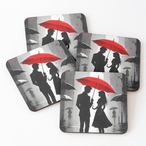 Item preview, Romantic Couple Red Umbrella Rainy Street designed and sold by Jo Art.