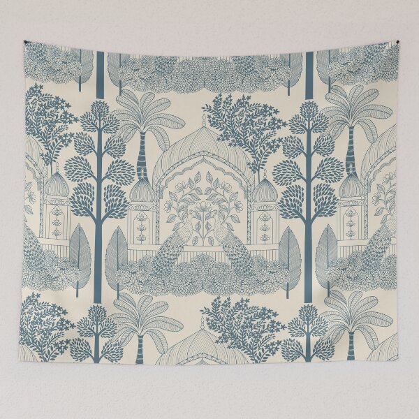 Item preview, Denim Blue Peacock Toile Classic Palace Arch Pattern designed and sold by DColourMuse.