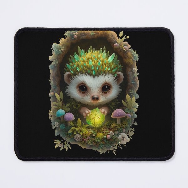Item preview, Cute Magical Hedgehog with Green Crystals Holding Glowing Leaf designed and sold by OlesiaCraft.