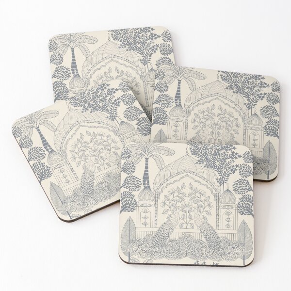 Item preview, Slate Blue Peacock Toile Muted Palace Arch Pattern designed and sold by DColourMuse.