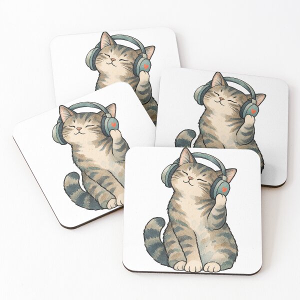 Item preview, Watercolor Cat Wearing Headphones in Sea Mist designed and sold by Jessie's Palette.