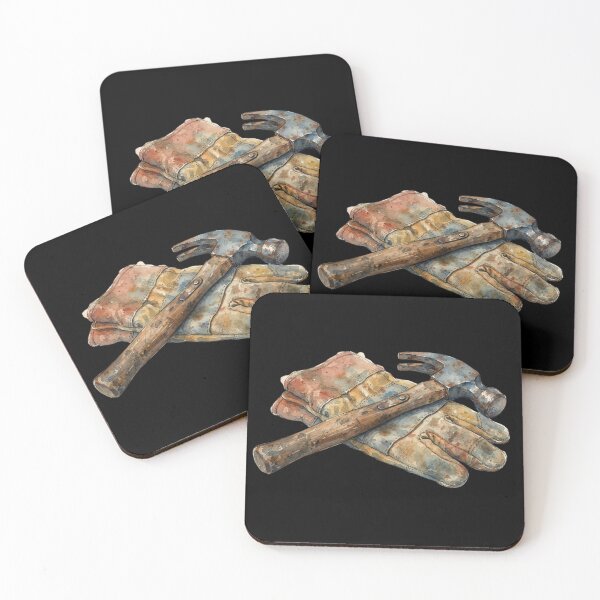 Item preview, Vintage Watercolor Hammer and Working Gloves Art    designed and sold by bvdesignart.