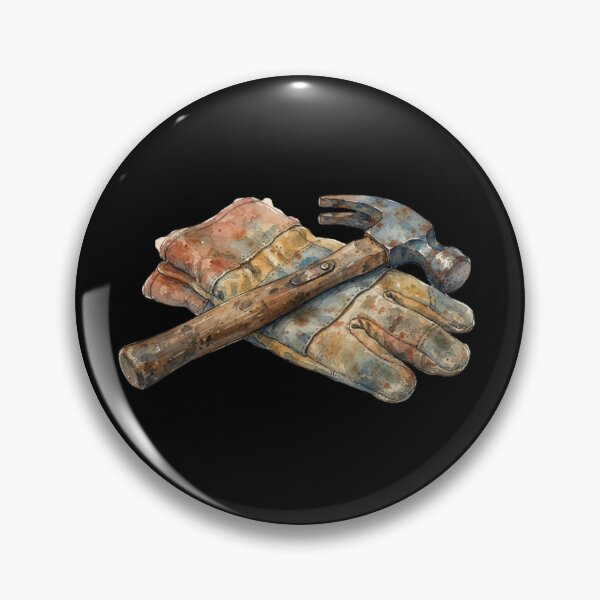Item preview, Vintage Watercolor Hammer and Working Gloves Art    designed and sold by bvdesignart.