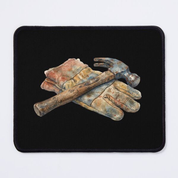 Item preview, Vintage Watercolor Hammer and Working Gloves Art designed and sold by bvdesignart.