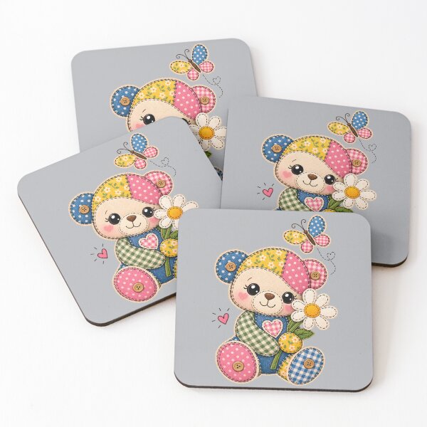 Item preview, Cute Patchwork Teddy Bear with Daisy and Butterfly designed and sold by Bhaskar Digital Art.