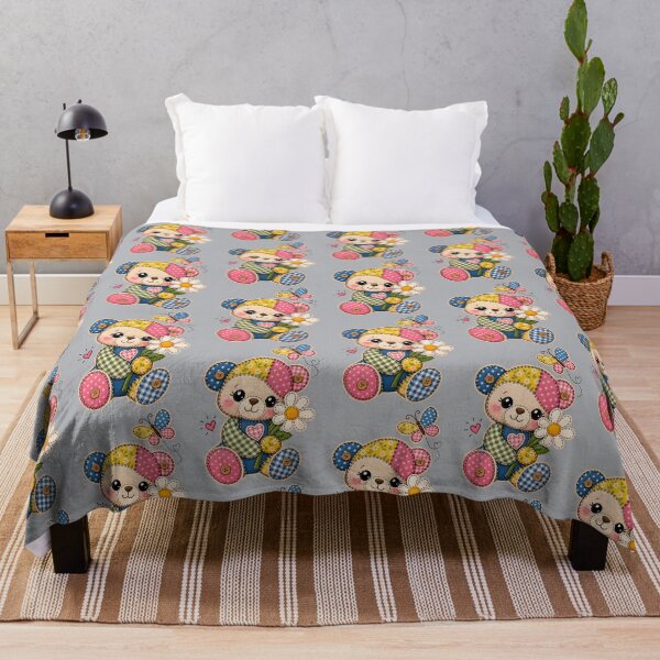 Item preview, Cute Patchwork Teddy Bear with Daisy and Butterfly designed and sold by Bhaskar Digital Art.