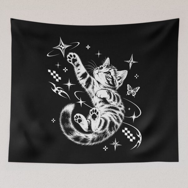Item preview, Y2K Cosmic Cat Stars Retro Cat Art designed and sold by roni-harbor.