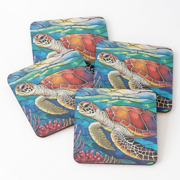 Item preview, Stained Glass Sea Turtle Coral Reef designed and sold by NatArtSA.