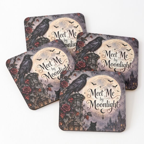 Item preview, Meet Me by Moonlight – Gothic Raven, Black Cat & Full Moon designed and sold by blankTeeShirt.