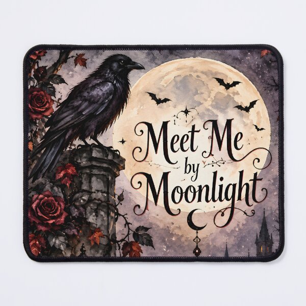 Item preview, Meet Me by Moonlight – Gothic Raven, Black Cat & Full Moon designed and sold by blankTeeShirt.