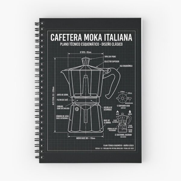 Item preview, Schematic technical drawing of the Italian moka coffee maker designed and sold by Cafetera Moka Italiana.