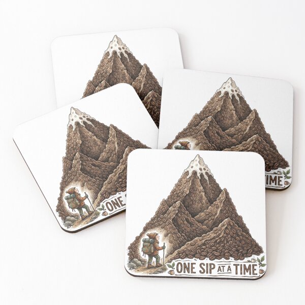 Item preview, One Sip At A Time - Coffee Bean Mountain Hiker Illustration designed and sold by Sanan Israyilli.