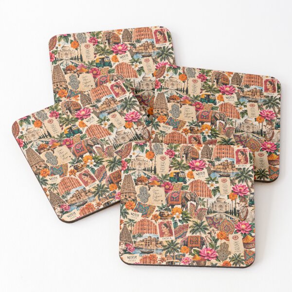 Artikelvorschau, Buntes Indien-Reise-Scrapbook-Collage Taj Mahal Jaipur Kerala entworfen und verkauft von MetaModel Editions.