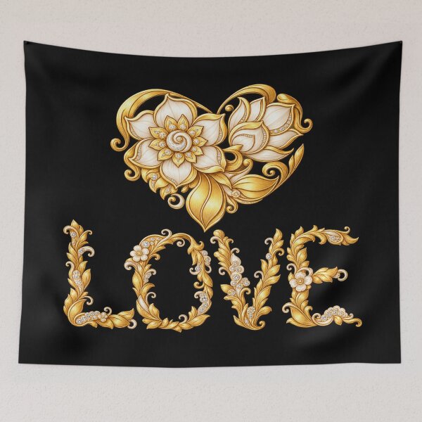 Item preview, Golden Floral Love – Romantic Heart designed and sold by TroviTutto.