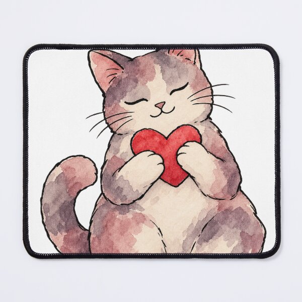 Item preview, Watercolor Cat Hugging a Bright Red Heart designed and sold by Jessie's Palette.
