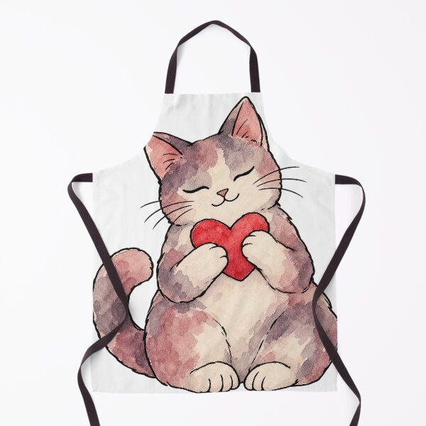 Item preview, Watercolor Cat Hugging a Bright Red Heart designed and sold by Jessie's Palette.