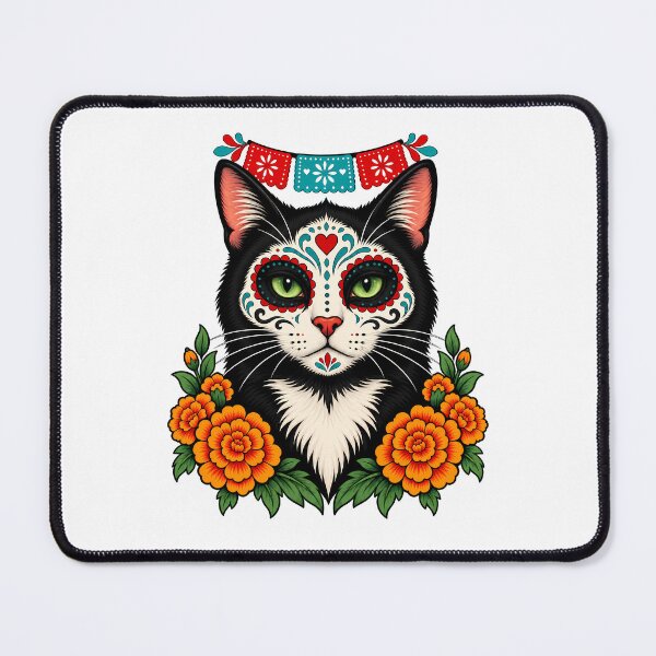 Item preview, Day of the Dead Catrin Tuxedo Black Cat Art designed and sold by Old's Cool Cat Studio.