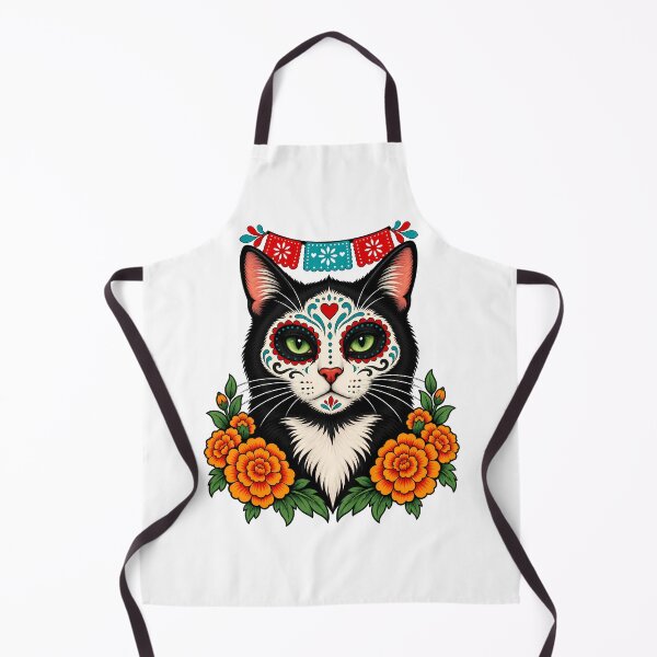 Item preview, Day of the Dead Catrin Tuxedo Black Cat Art designed and sold by Old's Cool Cat Studio.