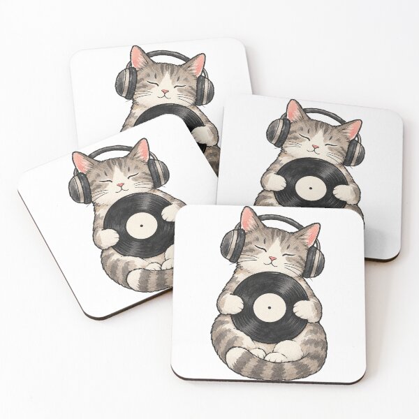 Item preview, Vinyl Lover Cat with Headphones Watercolor Art designed and sold by Jessie's Palette.