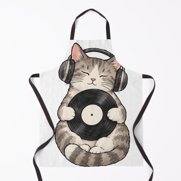Item preview, Vinyl Lover Cat with Headphones Watercolor Art designed and sold by Jessie's Palette.
