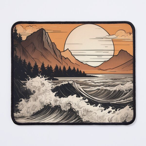 Item preview, Artistic Mountain Seascape with Powerful Waves and Sunset. designed and sold by MissYouONLY.